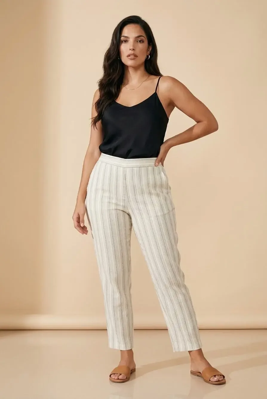 Banana Republic Women's Linen Striped Boho Chic Cottagecore Summer Pants, Size 6